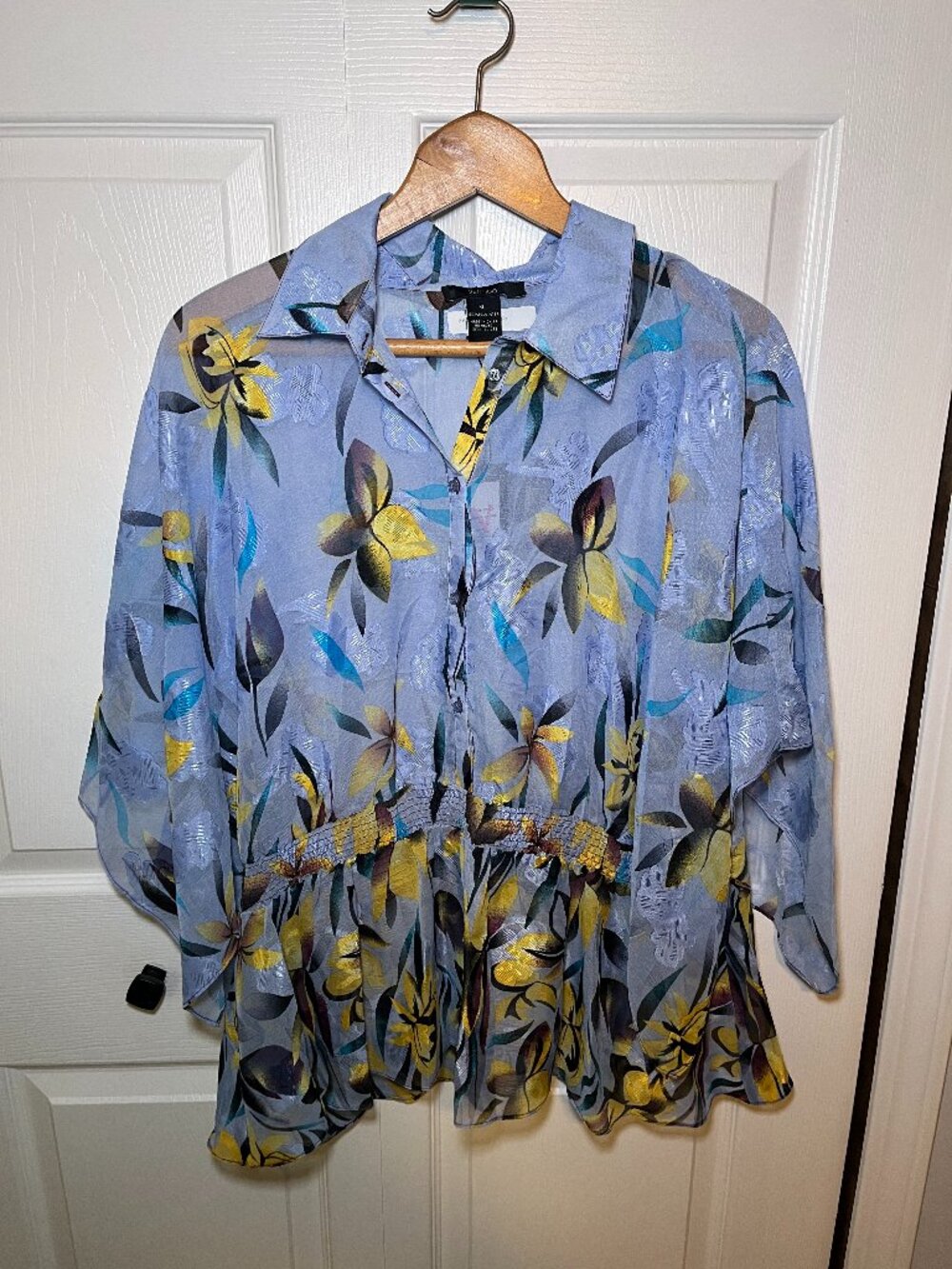 Vertigo Blue Floral Peplum Blouse Size XL NWT